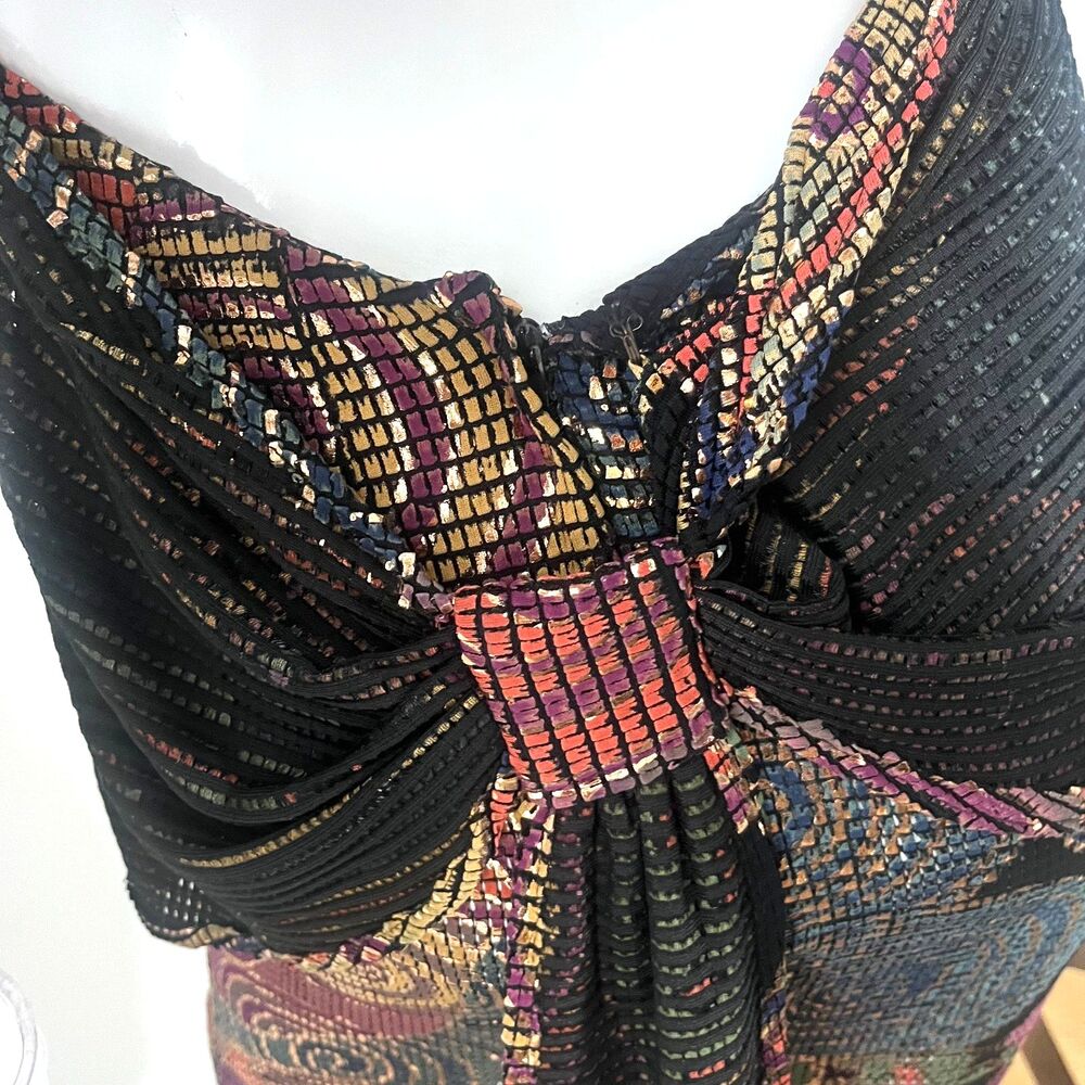 Vtg Yvonne LeFleur Italy Metallic Swirl Open Back Holiday Cocktail Dress Petite - Picture 8 of 11